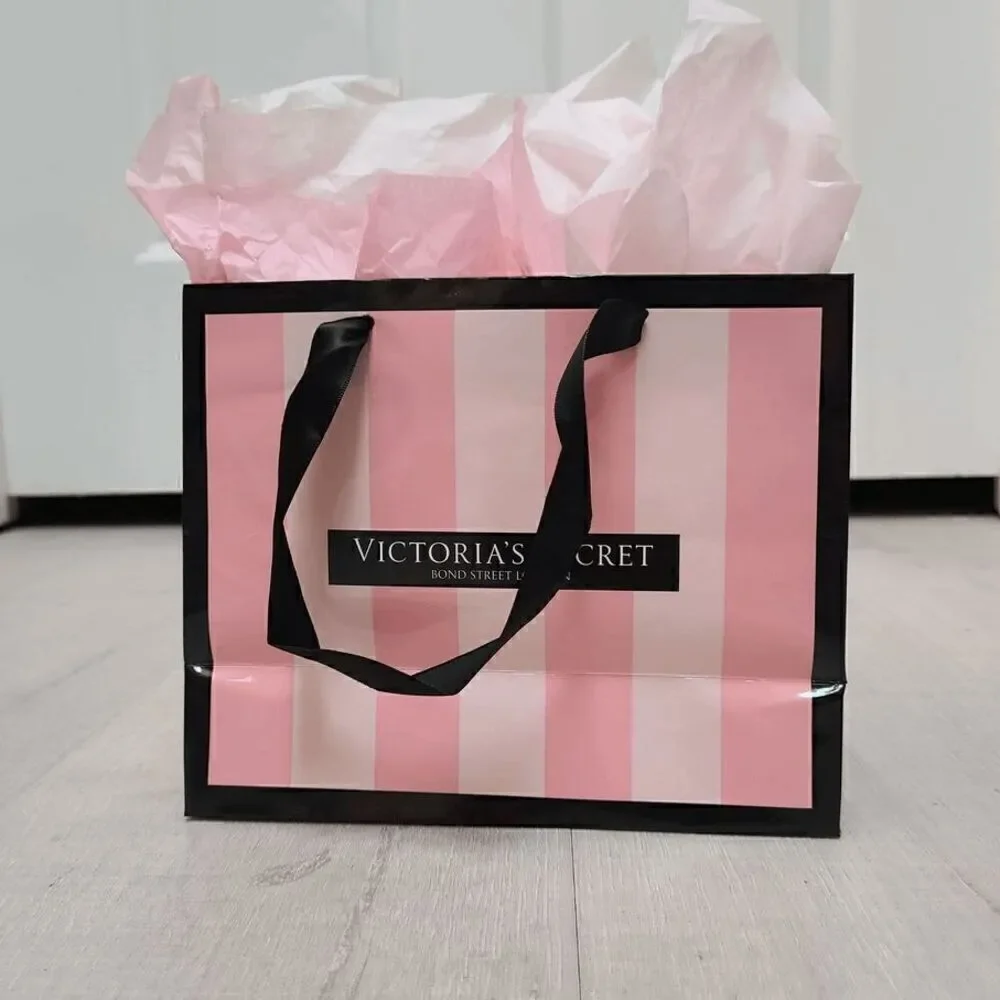 💗 VICTORIA'S SECRET Empty Paper Pink Shopping Gift Bag Cloth Handles w/Tissues